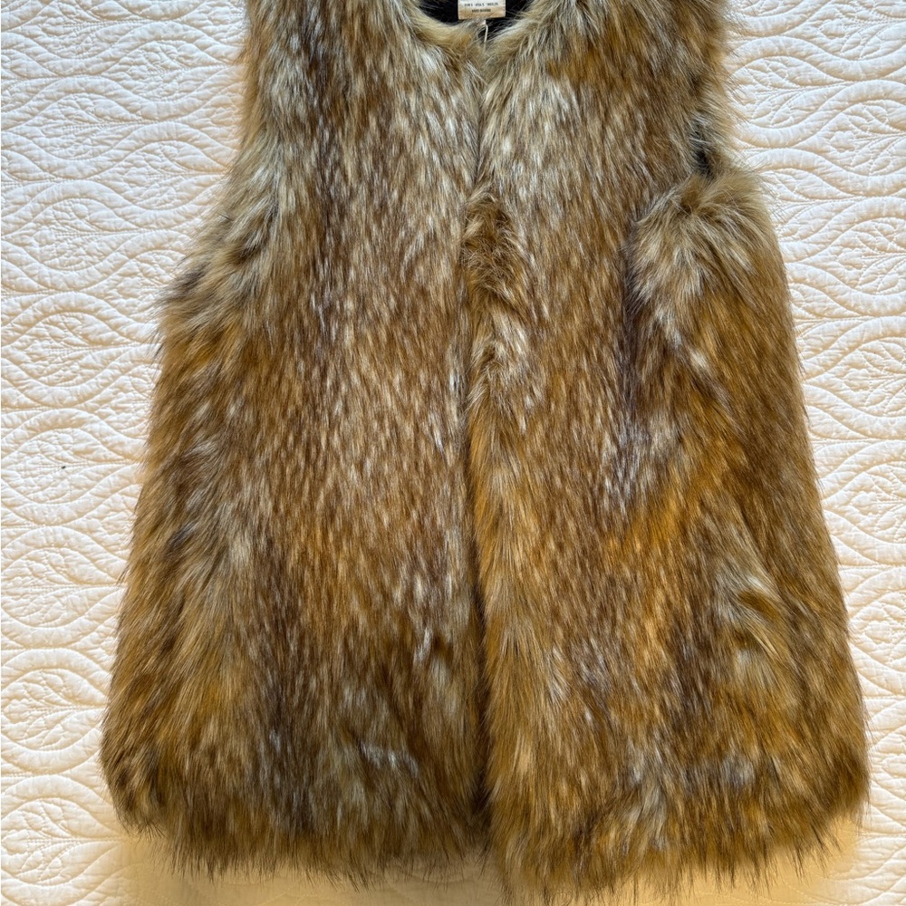 Zara Trafaluc Faux Fur Vest in Beige and Black